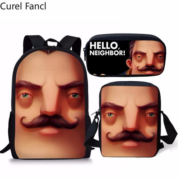 

cartoon boy girl school backpack 3pcs set infant bag hello neighbor print kids satchel curel fancl bags