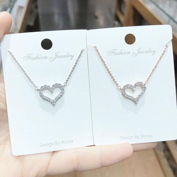 

chains simple elegant hollow necklace micro-inlaid peach heart girl clavicle chain korean all-match pendant, Silver