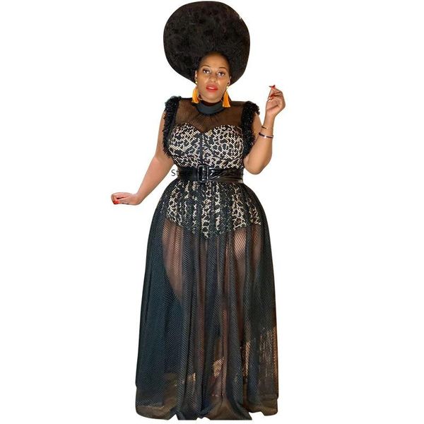 

ethnic clothing 4xl 3xl plus size women's 2021 spring autumn black fashion designer dress see through sleeveless maxi big, Red
