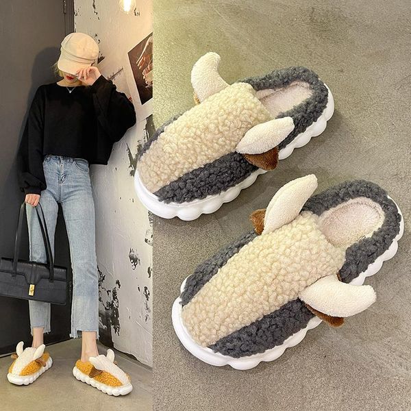 

slippers 2021 winter soft plush women warm shoes fuzzy playform faux fur slides indoor flat female plus size casual home furry, Black