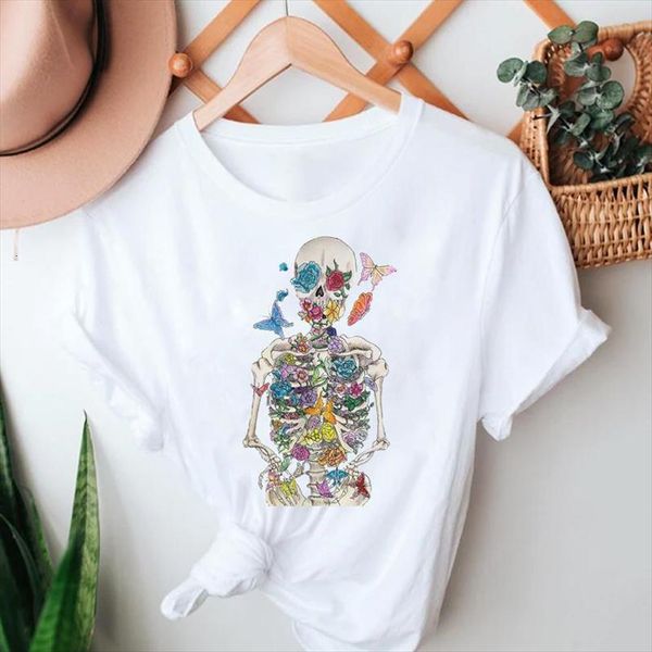 

and women summer tshirts men t shirts skull funny fashion 90s short sleeve cartoon clothes graphic lady print tee, White;black