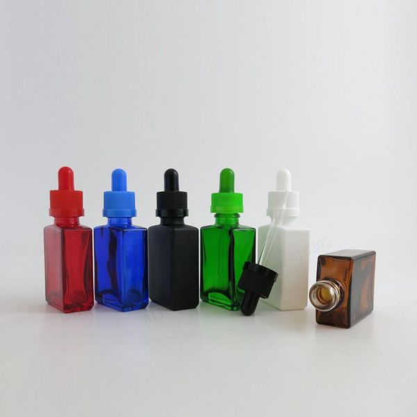 

30ml empty red blue green frost black amber white square glass bottles with piepette droppers containers storage & jars
