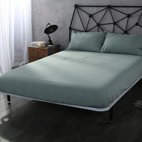 

sheets & sets washed cotton fitted sheet with elastic bands bed linen home double queen king full size mattress cover pure color bedspread