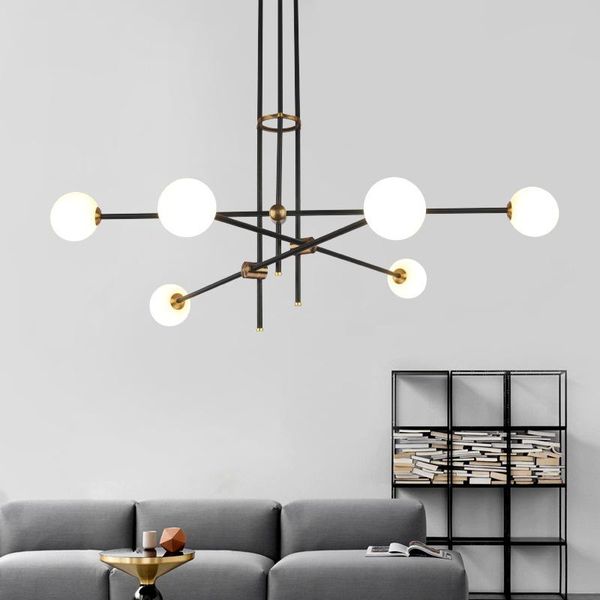 

pendant lamps postmodern chandelier, branch light living room hall iron glass ball hanging lamp luminaire simple lines decor lighting fixtur