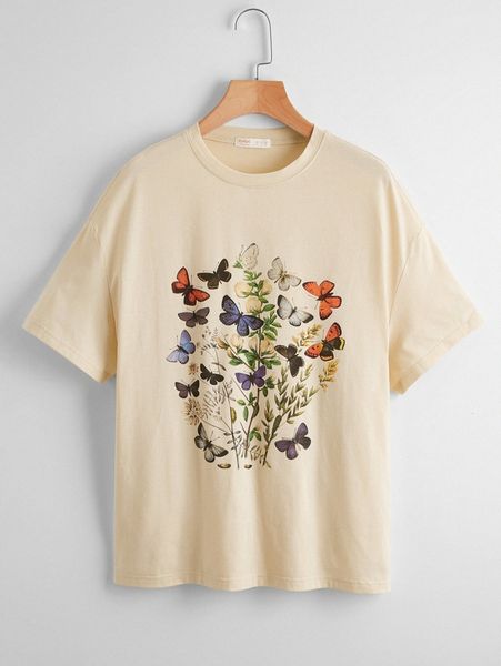 

plus butterfly print tee s58y#, Black