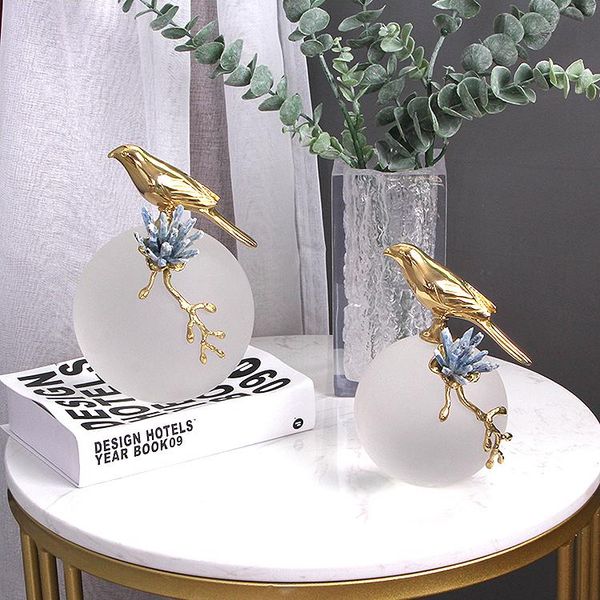 

modern golden bird stand on frosted crystal ball figurines home crafts living room decor objects office brass accessories gifts decorative
