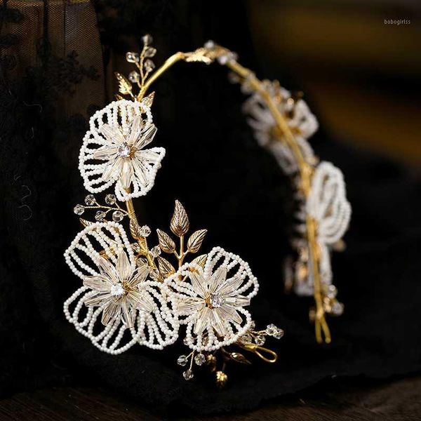 

floral hairbands 2021 gold hoop beadings women luxury crystal wedding party headband handmade hair accessories headwear1