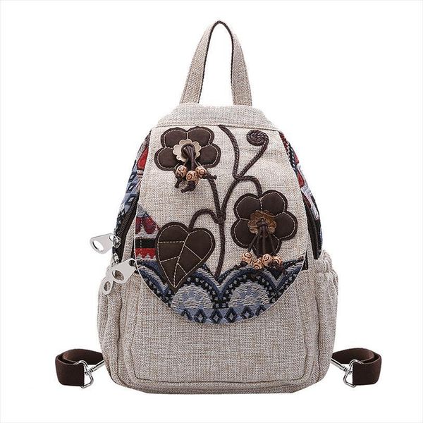 

Chinese Style Linen Women Backpack Casual Floral Printing Vintage Art Shoulders Bag Retro Female Canvas