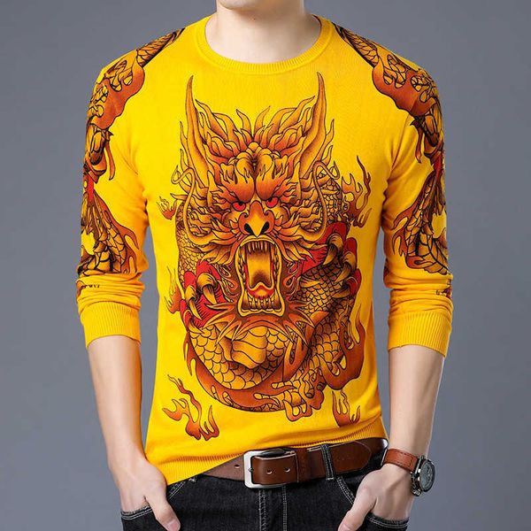 Maglione di pittura cinese Moda Pullover Erkek Kazak Animale Stampato Maglione Uomo Slim Fit Pull Homme Chompas Hombre 2020 Abbigliamento Y0907