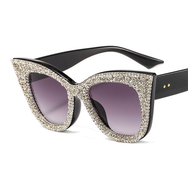 Retro Sexy Cat Eye Brillen mit Box, übergroße Strass-Sonnenbrille, UV-Linse, Outdoor-Schutz, Sonnenbrille, exquisite Urlaubsbrille