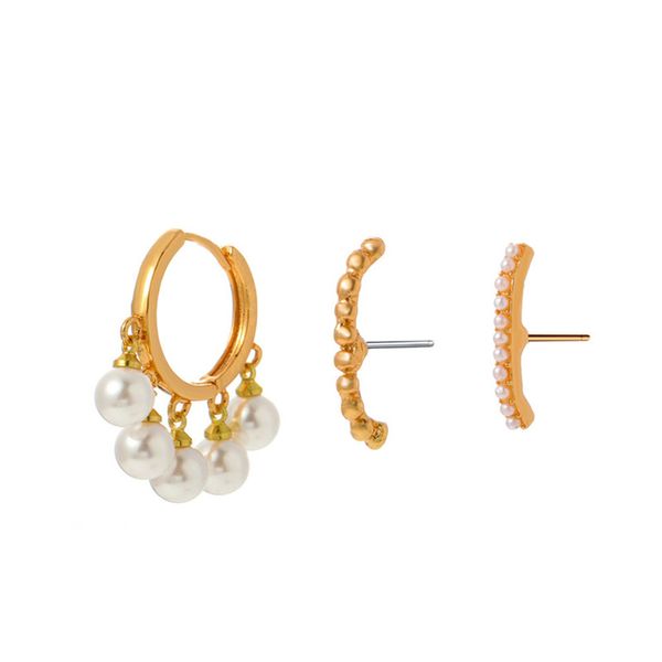

european tassel pearl earrings stud alloy no hole a word ear buckle women 3 pieces retro party gift earring charm jewelry sets accessories w, Golden;silver