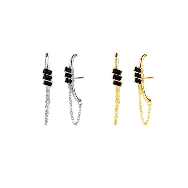 

hoop & huggie wholesale black zircon chain stud earring for women screw fashion jewelry long 2022 wedding accessories brincos, Golden;silver
