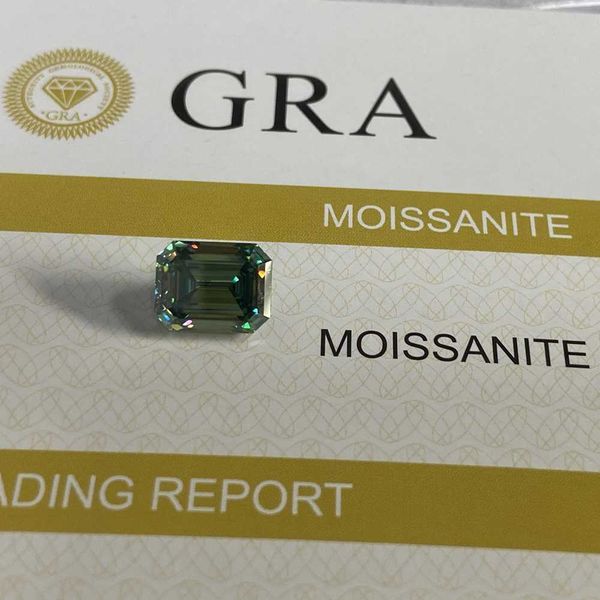 

lab grown moissanite 8x10 mm emerald cut 3.1 carat green color moissanite diamond loose gemstone h1015, Black