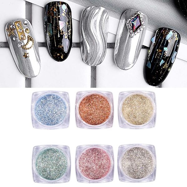

nail glitter art gold foil powder pearlescent mirror 6 color diamond chrome, Silver;gold