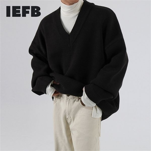 IEFB / Usura da uomo Autunno inverno inverno scollo a V maglione alla moda stile sciolto in lavorazione a maglia a maglia addensata vestiti vintage maschio 9Y3277 210918