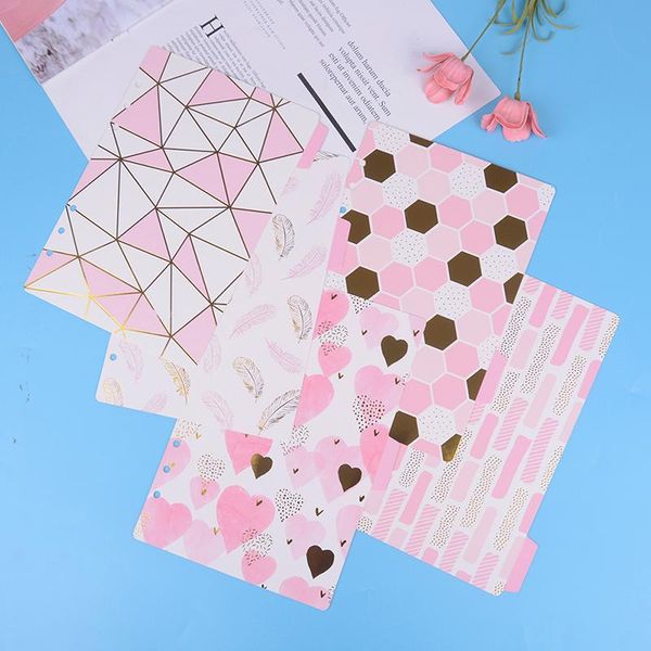 

5pcs/set creative a5 6hole hand account index lable filler for binders notebook separate page separation sheet notepads, Purple;pink