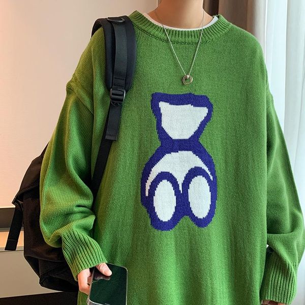 

men's sweaters couple's bear sweater spring and autumn korean version trend loose versatile japanese lazy wind green, White;black