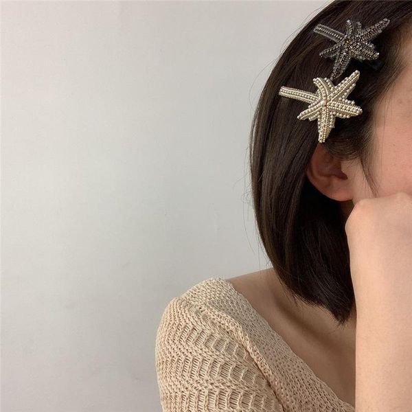 

hair clips & barrettes clip headdress korean net red baroque starfish crystal duckbill bangs hairpin female accessories, Golden;silver