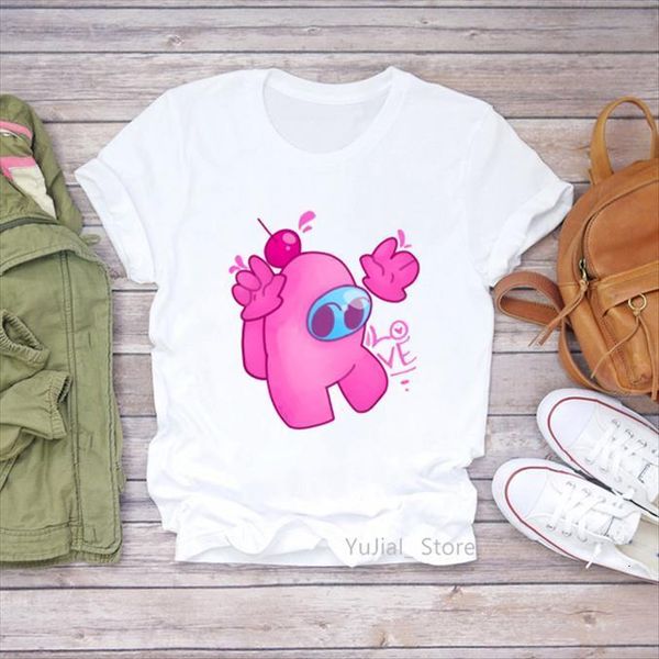 

cute cartoon print funny womens t shirts vogue kawaii pink graphic harajuku ulzzang, White