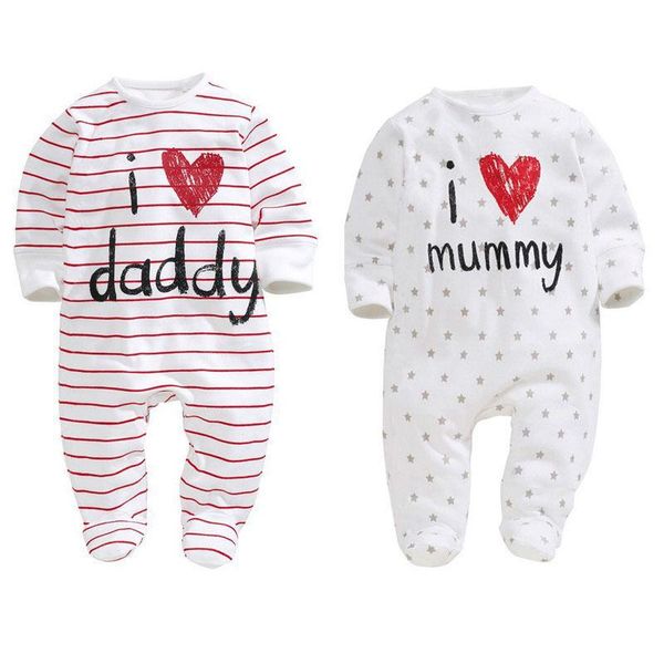 

love daddy / mummy print stripe long sleeve rompers for born baby girls boys jumpsuits, Blue