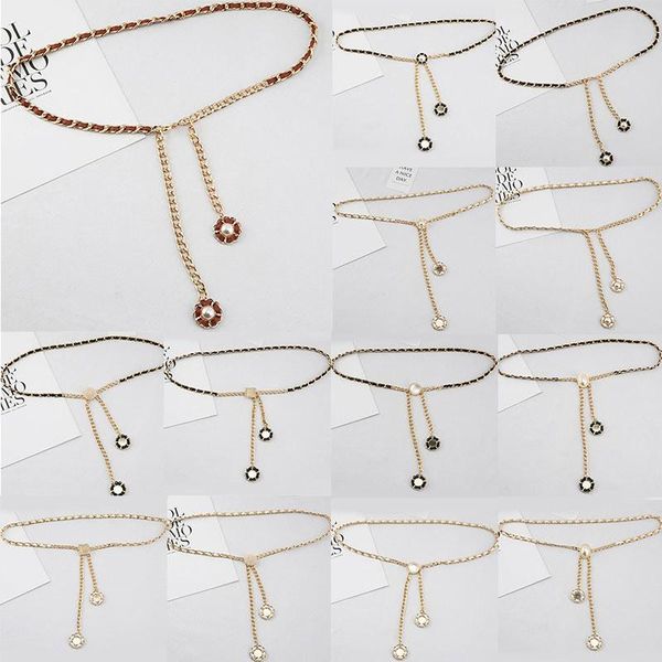 

high waist harajuku slim belts for women fashion waistbands all-match chain party jewelry dress metal belt, Black;brown