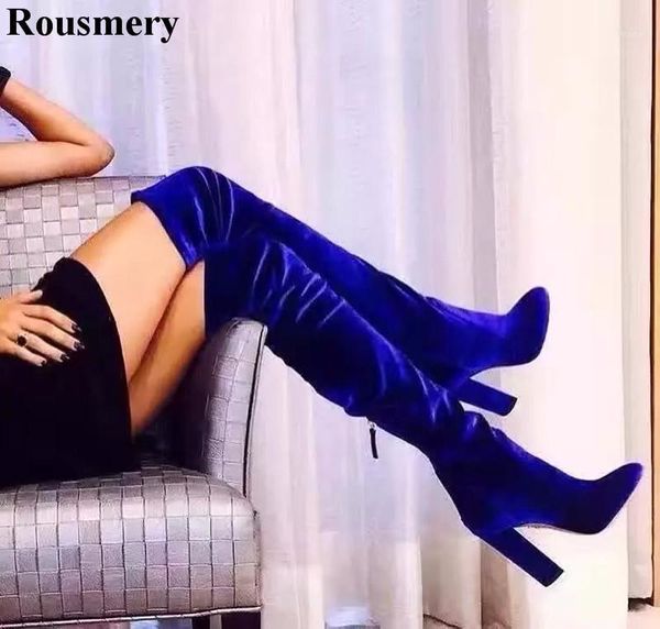 

boots design women fashion round toe blue red thick heel over knee slim style long high1, Black