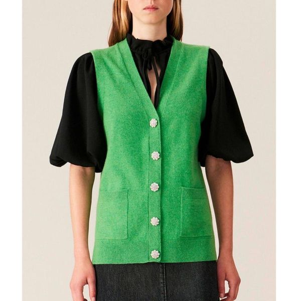 

women's vests loose diamond buckle knitted vest autumn simple retro commuting temperament cardigan women, Black;white