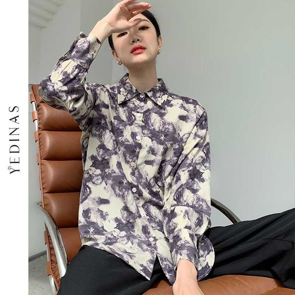 

yedinas fashion casual oversized women blouses plus size autumn chiffon blouse flower loose shirts chic streetwear 210527, White