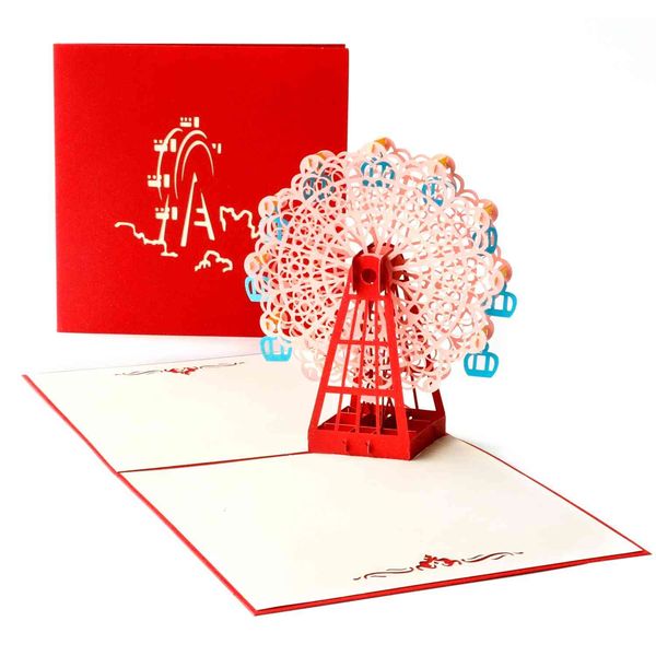

silhouettes paper carving 3d three-dimensional greeting card ferris wheel creative handmade gift children's blessing postcard