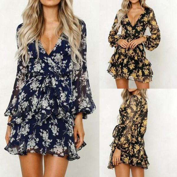 

summer women dress floral leaf printed lantern sleeve empire dresses ladies beach casual mini, Black;gray