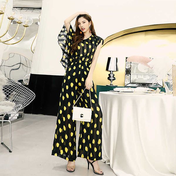 

skirts mode suits *female the-yellow neck polka dot print blouse + waist total length pant leg defines 2pc 3nqh, Black