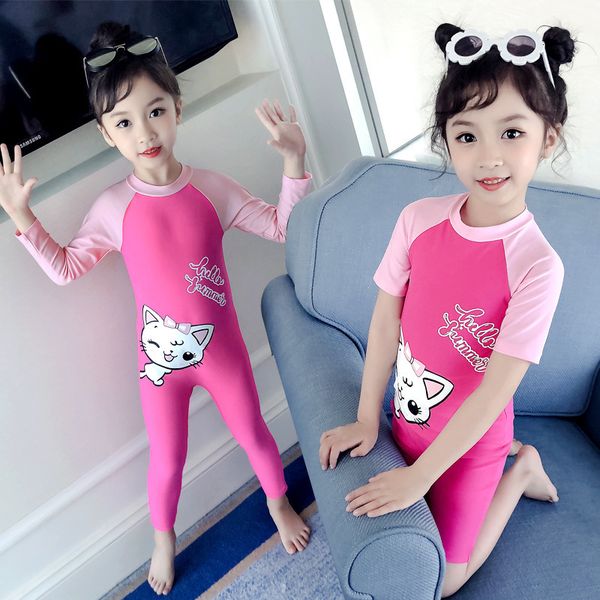 

boys' youyou new and girls' one-piece cute size children's student spring swimsuit, White;black