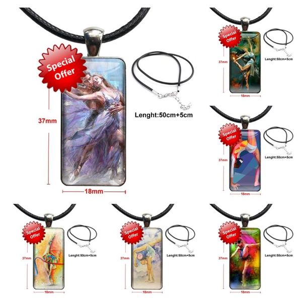 

pendant necklaces enfant for girls gift love gymnastics oil painting vintage jewelry steel plated with glass cabochon choker long, Silver