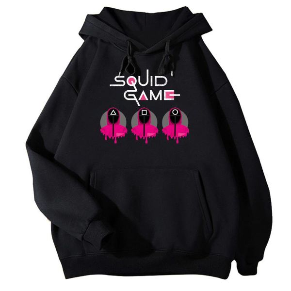 

men's hoodies & sweatshirts korean tv series squid game funny cartoon printed men women harajuku winter fashion long sleeve casual hood, Black
