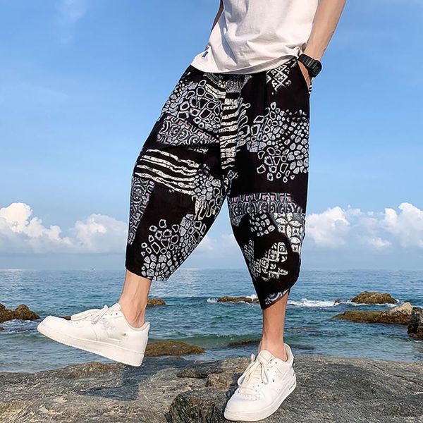 

men's jeans cotton-linen loose casual lightweight elastic waist pants home oversize linens streetwear 2021 male spring summer, Blue