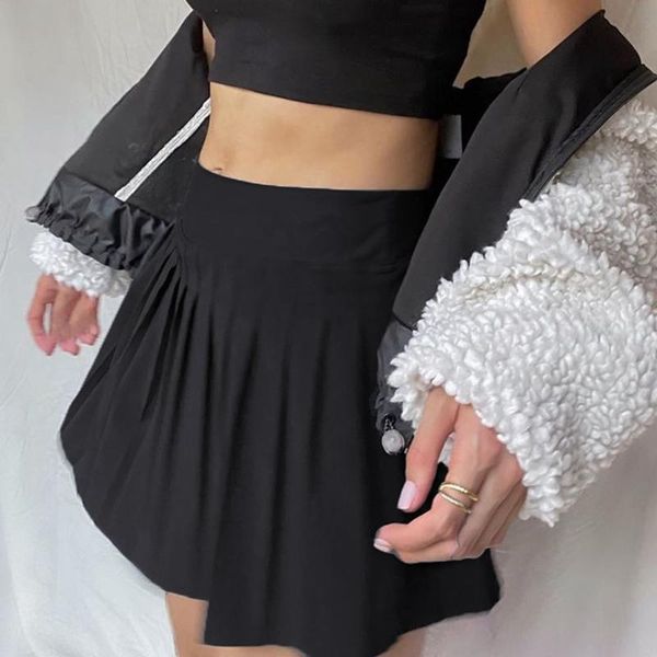 

summer solid color pleated sports fashion casual skirt black xl size skirts