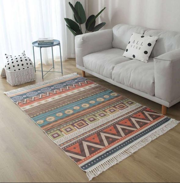 

carpets boho carpet vintage cotton and linen tassels floor mat bedroom bedside living room sofa coffee machine washable tapis