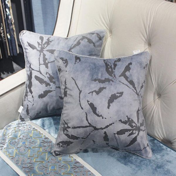 

european cushion cover luxury flannel engraving leaf cojines decorativos para sofa decorative pillows grey blue purple cushions