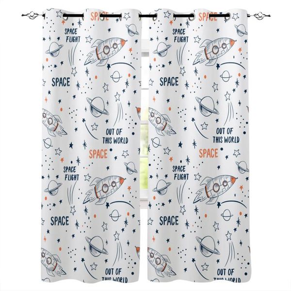

curtain & drapes universe space rocket cartoon white homewindow for kids room bedroom girls colorful cortinas