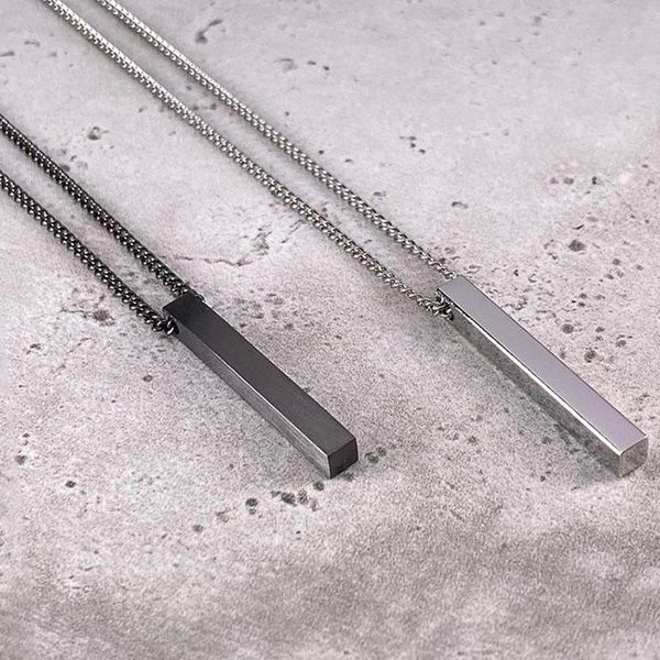 

pendant necklaces fashion rectangle men necklace classic stainless steel cuban chain for jewelry gift, Silver