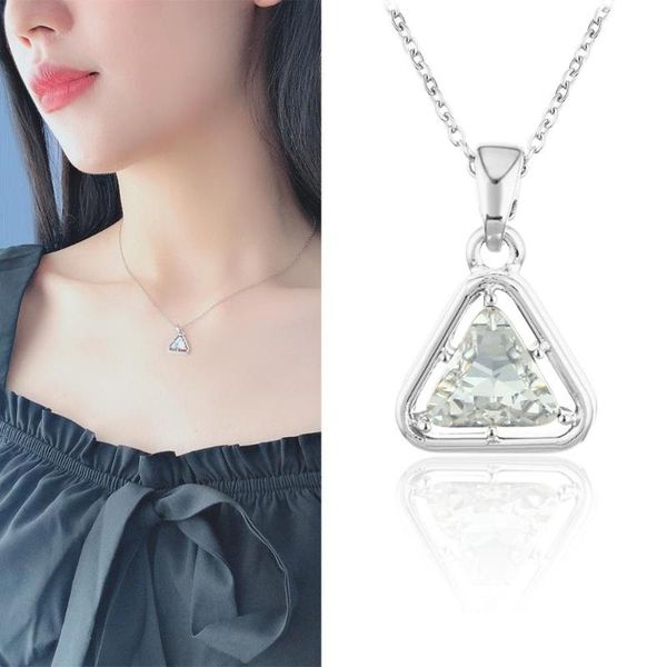 

pendant necklaces chic shiny cubic zircon copper initial link chain triangle for women ladies weeding gifts collare kolye cn61, Silver