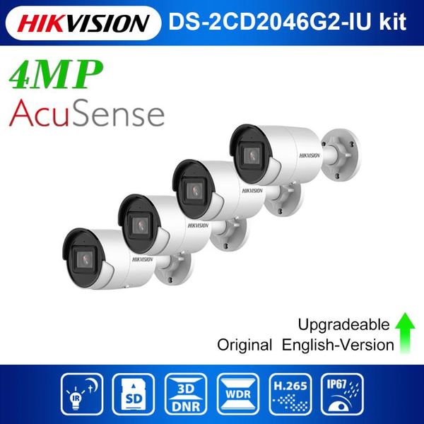 

cameras original hikvision arrival 4mp ds-2cd2046g2-iu acusense ip ir poe mini network camera 4 pcs kit