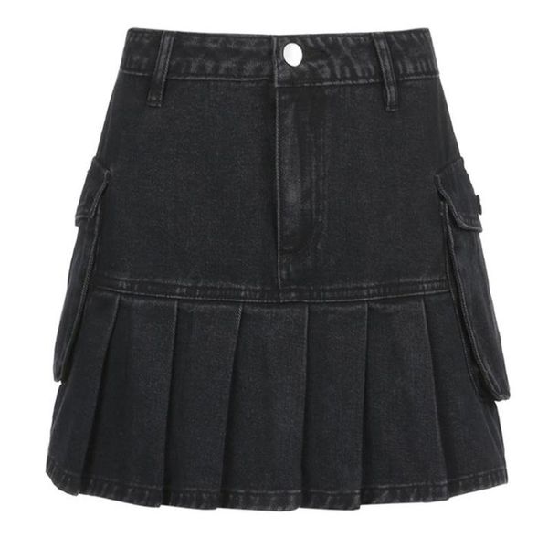 

skirts black denim women's low waist jeans skirt y2k party club wear 2021 mini pleated jupes femininas