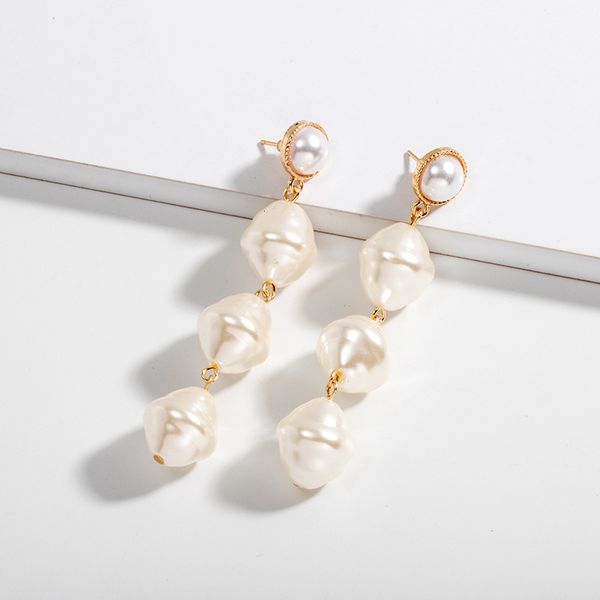 

irregular new personality pearl earrings female korean temperament pearl long tassel fashion, Golden