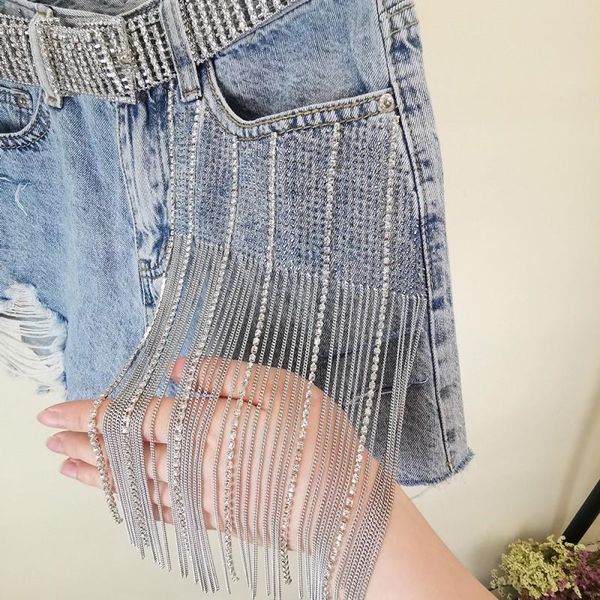 

women's jeans 2021 summer fashion shorts wide-leg heavy work women drilling tassel hole high waist denim short, Blue