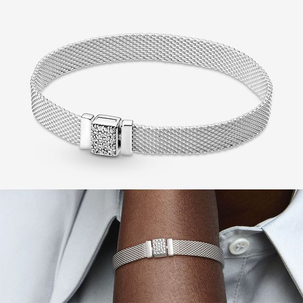 

2020 new 925 sterling silver sparkle reflexions buckle strap pan bracelet fit european charm bracelets female diy jewelry, Black