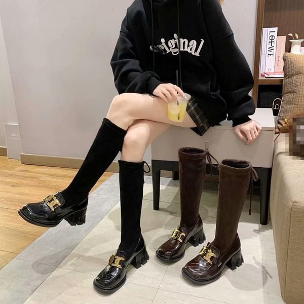 

boots women high heels autumn shoes clogs platform luxury designer boots-women stiletto fashion rubber ladies 2021, Black