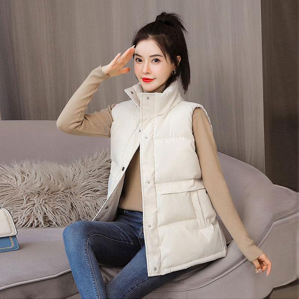 

women's vests 2021 thick warm autumn and winter vest jacket down cotton stand-up collarsolid color sleeveless outwear ls11, Black;white