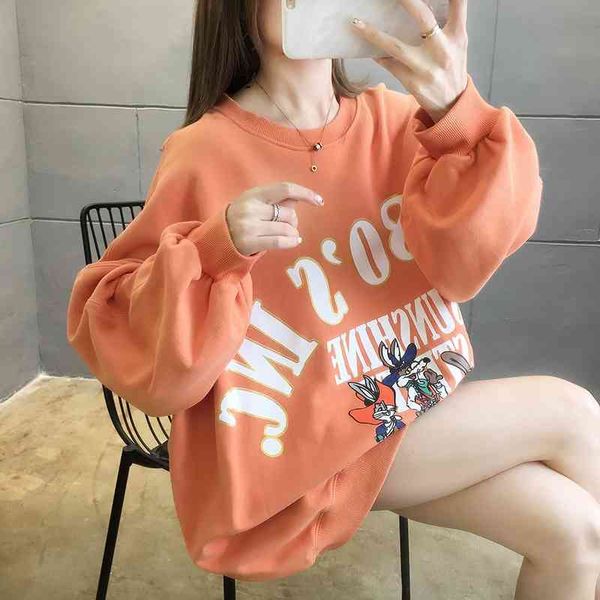 

large women's mm cartoon sweater ins trend 2021 new fat sister loose lazy long sleeve spring, Black