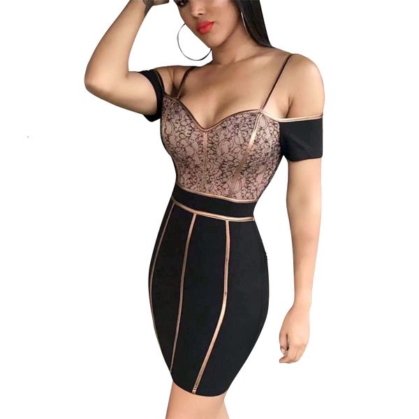 

dresses sleeveless lace striped bandage designer fashion party vestido, Black;gray